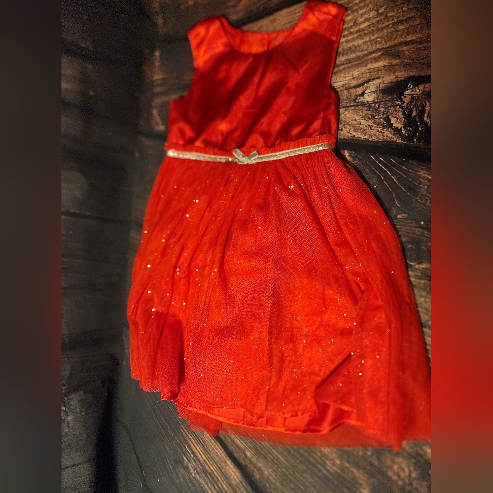 Girls Size 6x Red and Silver Sparkling Dress